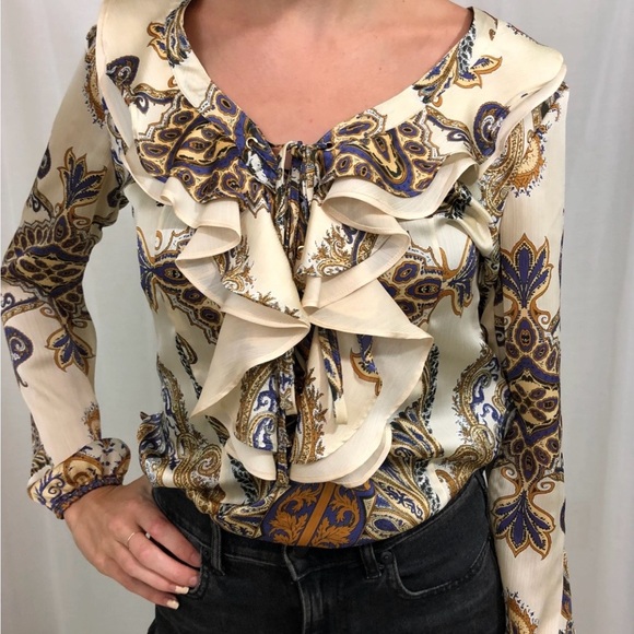 Cache Cream and Blue Paisley Blouse - Picture 3 of 5